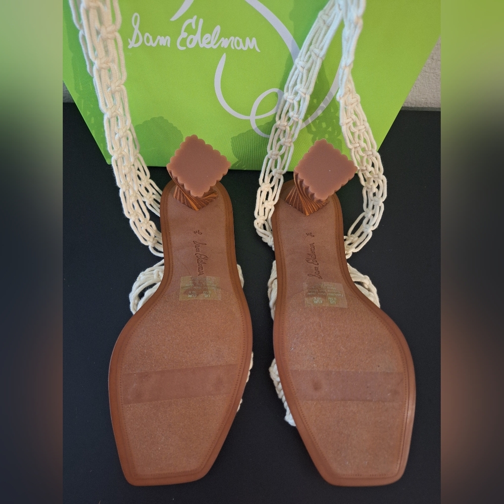 Sam Edelman Cream Braided Ankle-Tie Heels - Picture 6 of 15